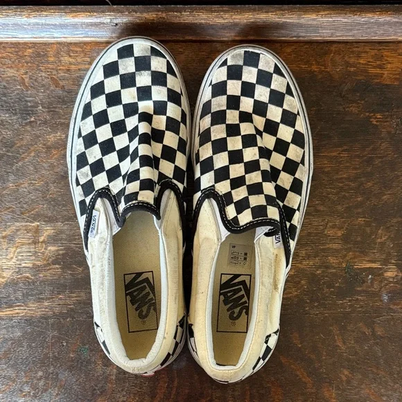 Vans Black and White Checkered Slip-On Sneakers - Picture 1 of 5